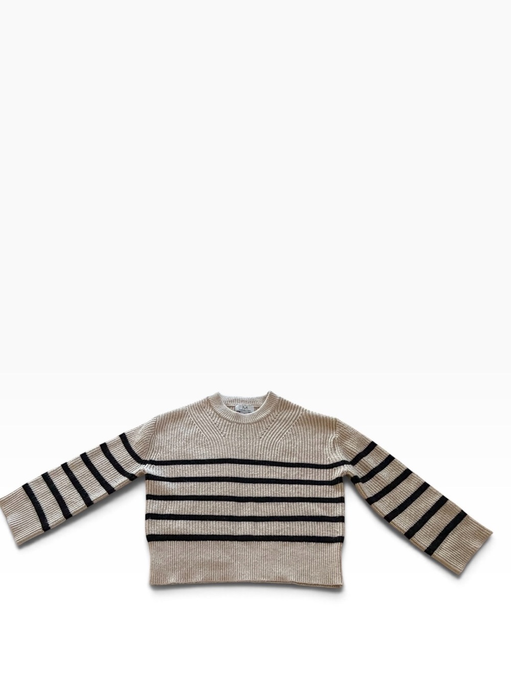 Magaschoni Cream Black Striped Crewneck Crop Sweater Size S